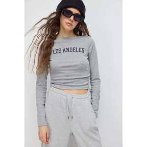 Camiseta de Algodón Ajustada con Estampado para Mujer, Estilo Casual Urbano, Cuello con Lazo, Corta, Transpirable, Tallas XS, S, XL, XXS Disponibles - Product Image 5