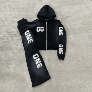 Patch en détresse survêtement pour homme sweat à capuche zippé pantalon évasé survêtement unisexe pantalon de survêtement lavé à l'acide et ensemble de sweat à capuche survêtement - Product Image 6