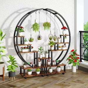 Soporte <span class=keywords><strong>de</strong></span> Flores Creativo <span class=keywords><strong>de</strong></span> 6 Niveles, Estilo Nórdico, <span class=keywords><strong>de</strong></span> <span class=keywords><strong>Hierro</strong></span>, Forma <span class=keywords><strong>de</strong></span> Media Luna, Estante para <span class=keywords><strong>Macetas</strong></span>, Interior/Exterior, Hogar, Jardín, Balcón, Color Polvo - Product Image 2