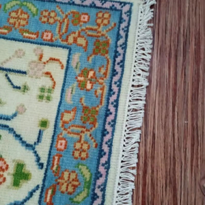 Tapis de prière vintage en ivoire 4x6 - Laine fine, motifs floraux, noué à la main - Product Image 6
