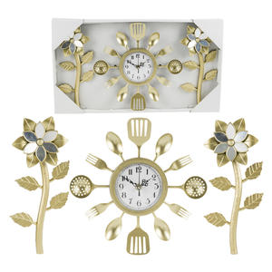 Juego de reloj de pared dorado de 12 pulgadas con diseño floral - Product Image 1