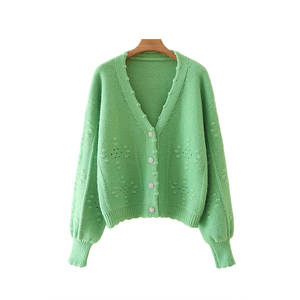 Top tendencia material de alta calidad OEM manga larga Mujer cárdigan suéter cuello en V abrigo de invierno con colores personalizados tamaño - Product Image 1