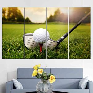 Impression sur toile de scène de golf vibrante, art mural moderne pour la décoration de la cave des hommes, lot de 4 toiles - Product Image 1