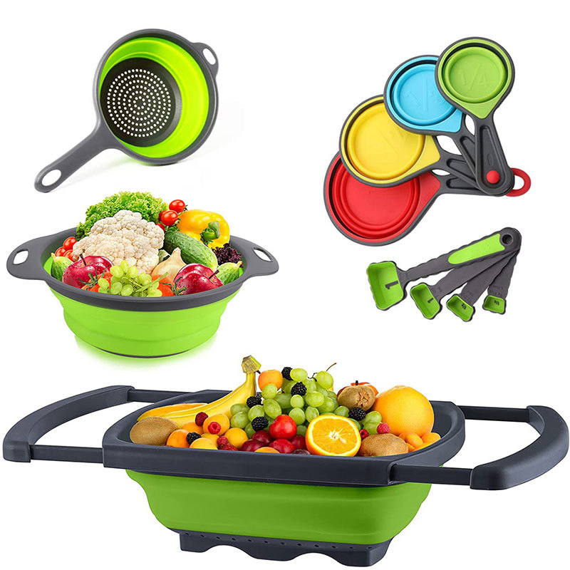 Multifunctional Eco Friendly Colander Water Collapsible Plastic Strainer Storage Silicone Kitchen Drain Basket