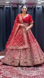 Hermosa Ropa de Boda 4 metros acampanada Faux Georgette Lehenga Con Can-Can y Capas de Lona - Product Image 4
