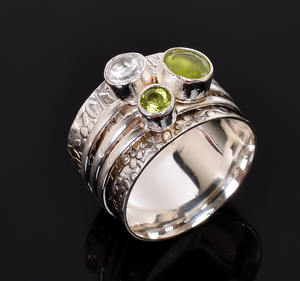 Natural Peridot Honeybee <b>Spinner</b> <b>Ring</b>, Peridot Jewelry, Women Jewelry, 925 Sterling Silver Plated <b>Ring</b>, Women Gift Jewelry - Product Image 1