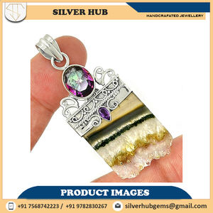 Colgante de topacio arcoíris de plata de ley 925, joyería increíble al mejor precio con tecnología de incrustaciones de ajuste de bisel - Product Image 4