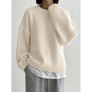 Pull en tricot à col rond à épaules tombantes surdimensionné noir pour femmes pour l'automne et l'hiver - Product Image 2