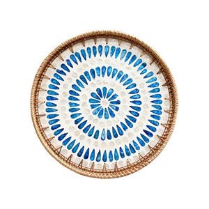 NOUVEAU PRODUIT! Tienphong fait à la main bleu Mandala rond fait à la main en rotin et nacre plateau de service Table basse plateau à thé - Product Image 1