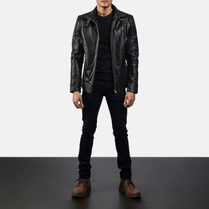 <b>Men's</b> Genuine Leather Canvas Breathable Windproof Winter Stand Collar <b>Jacket</b> Customized Logo Printed All Sizes Available - Product Image 3