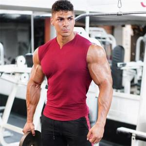 Verano algodón transpirable cuello en V camisetas sin mangas gimnasio entrenamiento correr deporte Camisa sin mangas hombres Fitness culturismo ropa muscular - Product Image 1