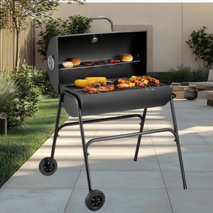 Parrilla <span class=keywords><strong>de</strong></span> Carbón Portátil <span class=keywords><strong>de</strong></span> Lujo con Diseño <span class=keywords><strong>de</strong></span> Barril Grande, Construcción <span class=keywords><strong>de</strong></span> Acero, Indicador <span class=keywords><strong>de</strong></span> Temperatura, Control Remoto y Mesa Lateral - Product Image 1