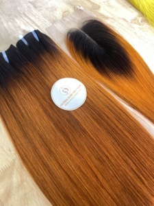 ชุดมัดผมทรงตรงพร้อมที่ปิดผมมนุษย์สำหรับต่อผมชาวเวียดนาม - Product Image 2