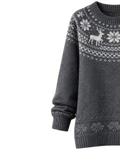 Pull en tricot jacquard gris foncé personnalisé, motif de renne, col rond, manches longues, pull d'hiver pour femmes, vente en gros personnalisée - Product Image 2