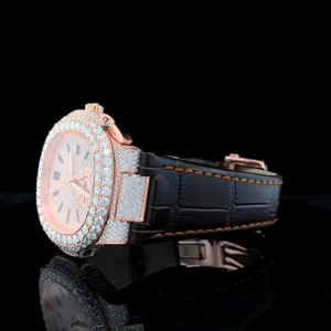 Montre analogique en acier inoxydable de bonne qualité, sertie de moissanite, avec cadran en verre, pour homme et femme, cadeau de mariage tendance - Product Image 3