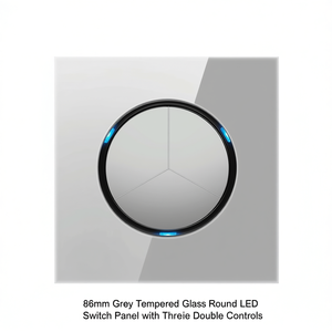แผงสวิตช์ LED ทรงกลมกระจกนิรภัยสีเทาขนาด 86 มม. พร้อมปุ่มควบคุมแบบคู่สามปุ่ม ประเภทสินค้า ตัวปรับแสง - Product Image 2