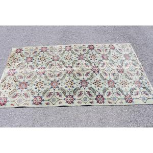 Tapis vintage 3,4x6,3 pieds, tapis turc en laine unie vert rose - Product Image 3