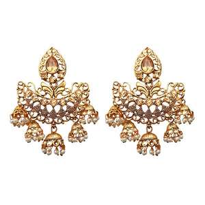 Kriaa Pendientes colgantes de piedra austriaca marrón Diseño de moda chapado en oro con diamante de perla para bodas Fiestas Regalos-1310544 - Product Image 1