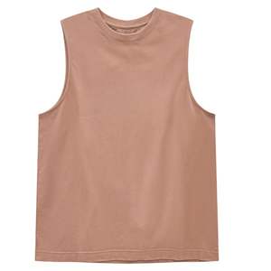Camiseta sin mangas marrón de corte relajado para hombre, cómoda Camiseta de algodón sin mangas para gimnasio con diseño de logotipo frontal para deporte y estilo diario - Product Image 5