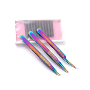 Ensemble de pinces à cils arc-en-ciel en acier inoxydable avec pointe en fibre revêtue de plasma, pinces à cils pour volume, Pakistan - Product Image 4