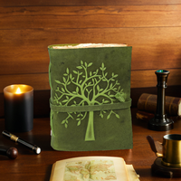 NEW ERA Carnet de notes, journal et carnet de croquis en cuir vintage vert, avec motif Arbre de Vie Celtique en relief, cousu au fil, bord festonné en bois