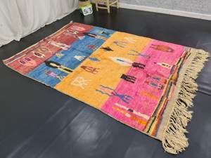 Tapis Boujaad marocain authentique, motif berbère abstrait orange, fait main, tapis en laine Azilal, décoration bohème pour la maison - Product Image 5