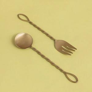 Lustrous Durable Stainless Steel Salad Server Set, <b>Gold</b> & Silver Finishing Metal <b>Serving</b> <b>Spoon</b> Fork for Home Kitchen & Dining - Product Image 5