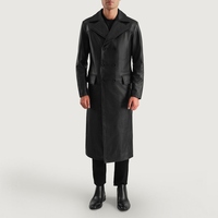 Nouveaux manteaux longs en cuir véritable pour hommes à la mode Veste en similicuir noir sur mesure avec prix réglable