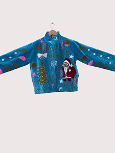 Hand Embroidered Velvet <b>Christmas</b> <b>Jacket</b> With Santa And Tree Design Mandarin Collar Full Sleeve Plus Size Women's Winter Fleece - Product Image 3