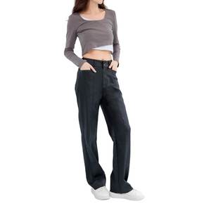 Personalización 100% poliéster Casual pantalones de pierna ancha para mujer ropa de cuero sintético cintura media suelta Hip Hop para todas las estaciones - Product Image 3