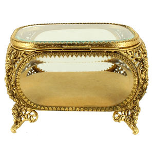 Boîte de rangement en verre biseauté transparent avec bordure en laiton de qualité supérieure, boîte à bijoux et à boucles d'oreilles faite à la main, boîte de rangement pour souvenirs, boîte ovale - Product Image 2