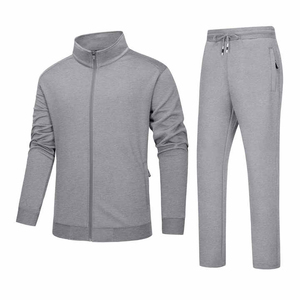 Survêtements légers et simples pour hommes, teinture unie, col montant sans capuche et pantalon - Product Image 1