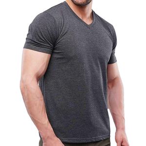 Camiseta de Cuello en V Extra Grande para Hombre, Personalizada, de Algodón Grueso, Lisa, de Manga Corta, Básica, al por Mayor, Fabricante OEM ODM - Product Image 2