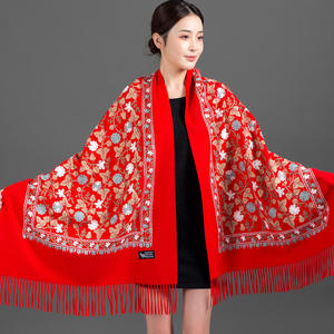 Chal de Pashmina de Poliéster Bordado de Lujo para Invierno, Bufanda Hijab para Mujeres Musulmanas, Sensación de Cachemira, Directo de Fábrica - Product Image 4
