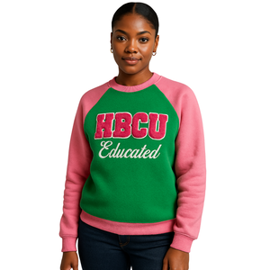 Sweat-shirt d'hiver à manches raglan vert, éducation HBCU, broderie chenille, logo frontal, sororité grecque Divine Nine, sweat-shirt personnalisé - Product Image 1