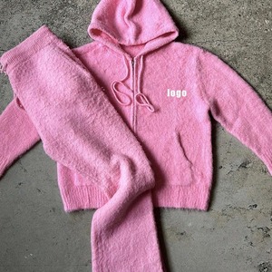 2025 Tùy Chỉnh Người Đàn Ông Mờ Chải Dây Kéo Mohair Áo Jacquard Thêu Logo Áo Len Và Quần Mohair Mồ hôi Phù Hợp Với Thiết Lập - Product Image 5