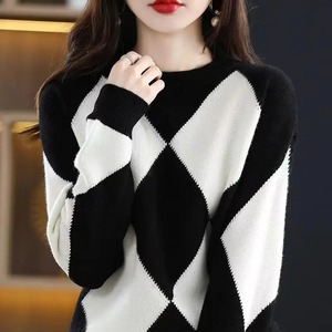 Vintage Knitting Contrast Sweaters Autumn New <b>Long</b> Sleeve O-Neck Loose All-<b>match</b> Pullovers Casual Fashion Women Clothing - Product Image 2