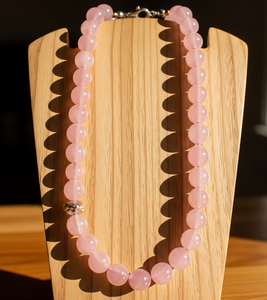 Collar con cuentas de piedra de cuarzo rosa Unisex 18 pulgadas plata 925 cerradura anudada a mano diseño geométrico accesorio de moda - Product Image 1