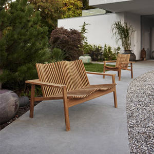 Modern Solid Teak Wood Slatted Outdoor Bench with Armrest and Removable <b>Cushion</b> for Garden Patio Terrace - Product Image 1