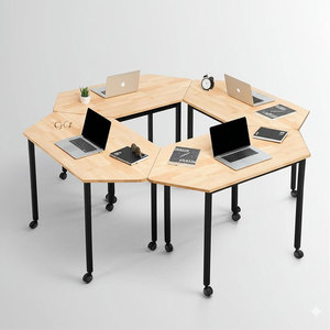 FOS 4-Piece Mobile <b>Table</b> Set Minimalist Modern Design Rhombus Pattern 197x180cm Assembled Rubber Wood Office Furniture-FOS018 - Product Image 1