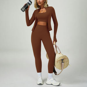 Ensemble de sport pour femme ultra doux et durable, ensemble de yoga, vêtements de sport pour la course à pied, respirant, couleur unie, compression, taille élastique - Product Image 5