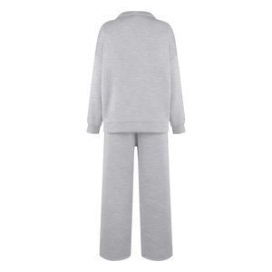 Ensemble 2 pièces personnalisé pour femmes Survêtement d'automne Sweat-shirt à cordon de serrage Pantalon de survêtement à jambe large Ensemble de salon Survêtement Broderie - Product Image 5