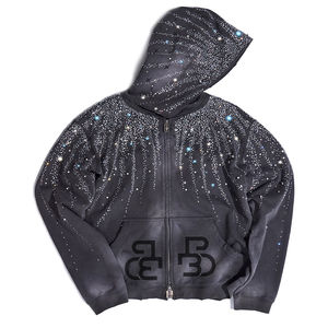 Sweat-shirt surdimensionné vintage brodé personnalisé Glory, coupe et couture, lavage à l'acide, entièrement orné de strass, fermeture éclair, pour hommes - Product Image 4