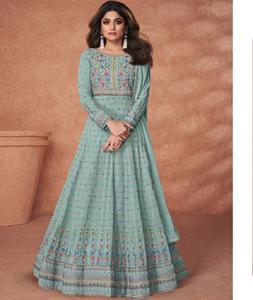 Vestido de Anarkali étnico Georgette de imitación pesado de moda para mujer, traje de fiesta largo de trabajo con Secuencia de Mate bordada - Product Image 1