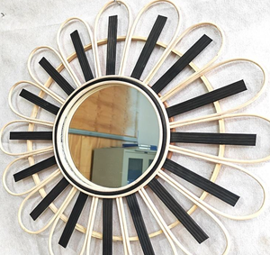 Décoration murale en paille tissée miroir rotin rond fait à la main - Product Image 5