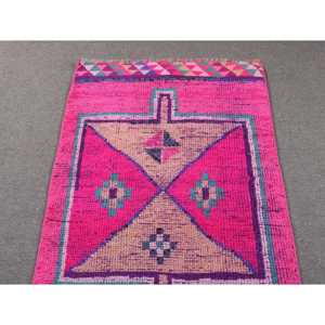 พรมตุรกีเฮอร์กี ขนาด 2.7x11.2 ฟุต พรมวินเทจ พรมขนสัตว์ลายดอกไม้สีชมพู - Product Image 4