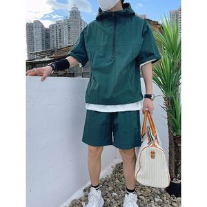 Summer New Men Two-Piece Workwear Fashion Hoodies Solid Color Shorts Set Versatile Casual Suit Loose Zipper Comfortable Stylish - Product Image 4