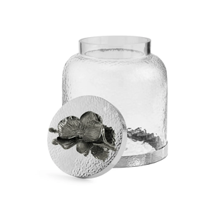 Tarro de vidrio martillado moderno con tapa de flores de metal de diseño Almacenamiento hermético elegante para cocina Baño y espacios de vida - Product Image 6