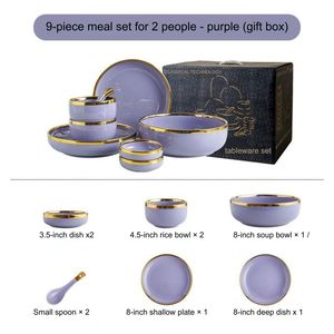 Luxueux ensembles de vaisselle sans BPA en porcelaine violette élégante nordique bordée d'or pour cadeaux à usage domestique en gros - Product Image 6