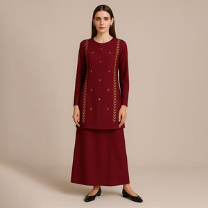 Vêtements islamiques modestes pour femmes Ensemble 2 pièces Moden Baju Kurung pour le Ramadan Plus Size Options disponibles - Product Image 3